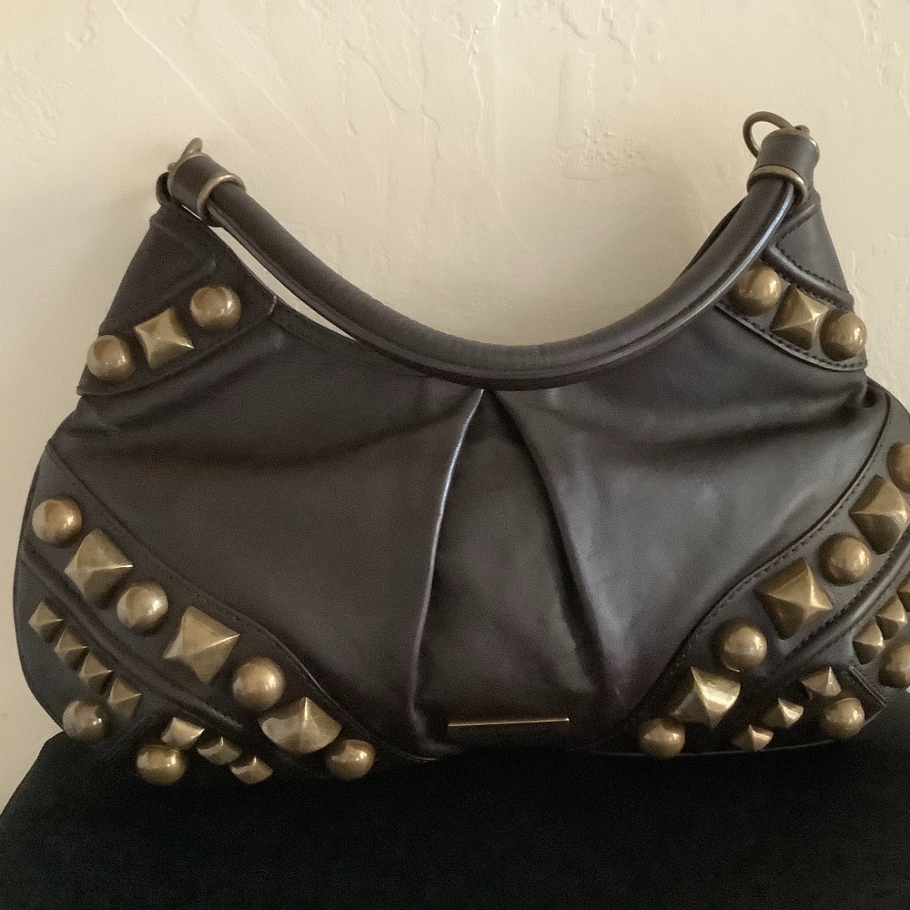 Authentic Burberry Brown Leather Studded Shoulder Bag